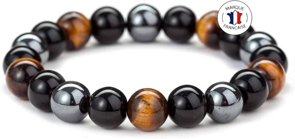 Attraction Zen BRACELET TRIPLE PROTECTION PIERRES NATURELLES | Bracelet Extensible | Oeil de tigre - Obsidienne noire - Hématite