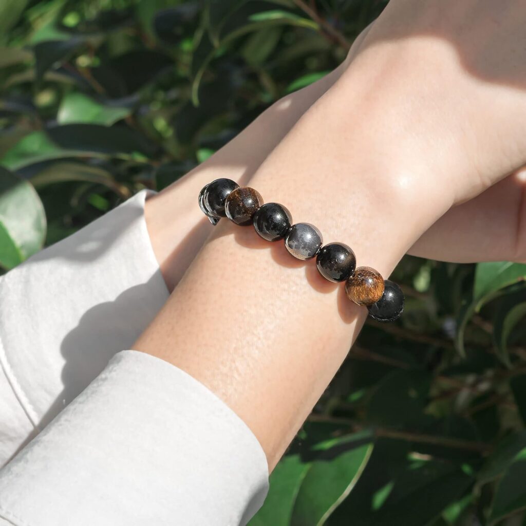 Attraction Zen BRACELET TRIPLE PROTECTION PIERRES NATURELLES | Bracelet Extensible | Oeil de tigre - Obsidienne noire - Hématite