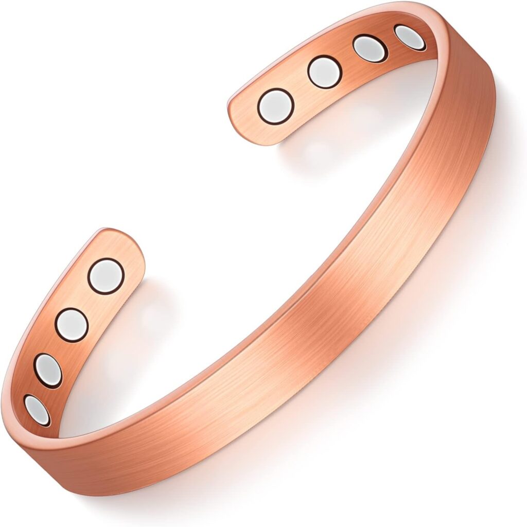 Bracelet Magnétique en Cuivre Bronzé Bracelet en Cuivre Réglable avec 8 Aimants Bracelet Jonc Magnétique pour Cadeau Hommes et Femmes