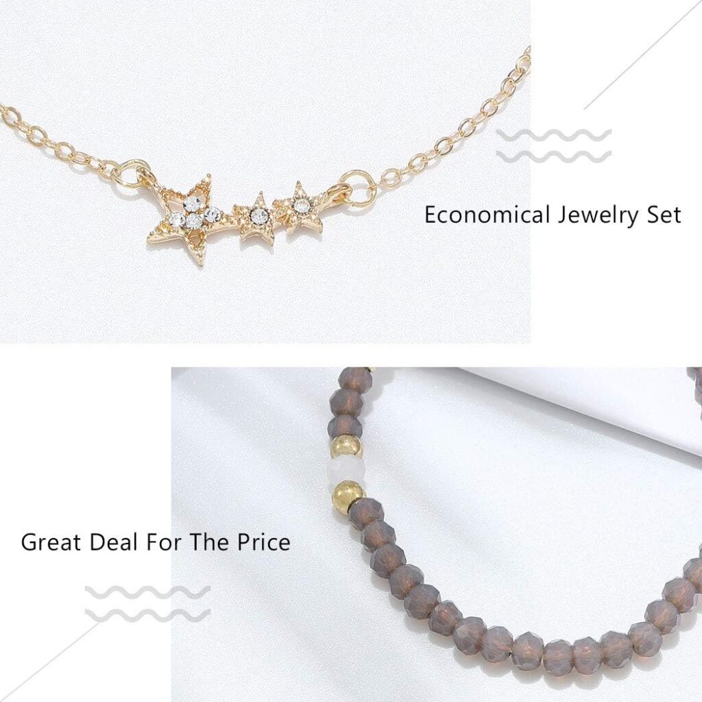 Edary Lot de 6 bracelets boho Étoiles et lune en cristal et pierres précieuses bracelet Doré perles fait à la main chaîne pour femmes et fille