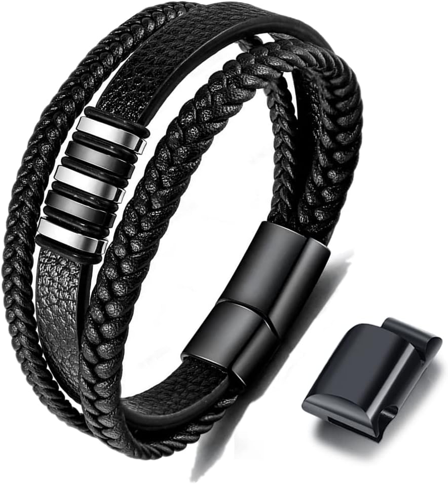 Gkmamrg Bracelet en cuir noir pour homme - Cadeau Homme 22.5cm