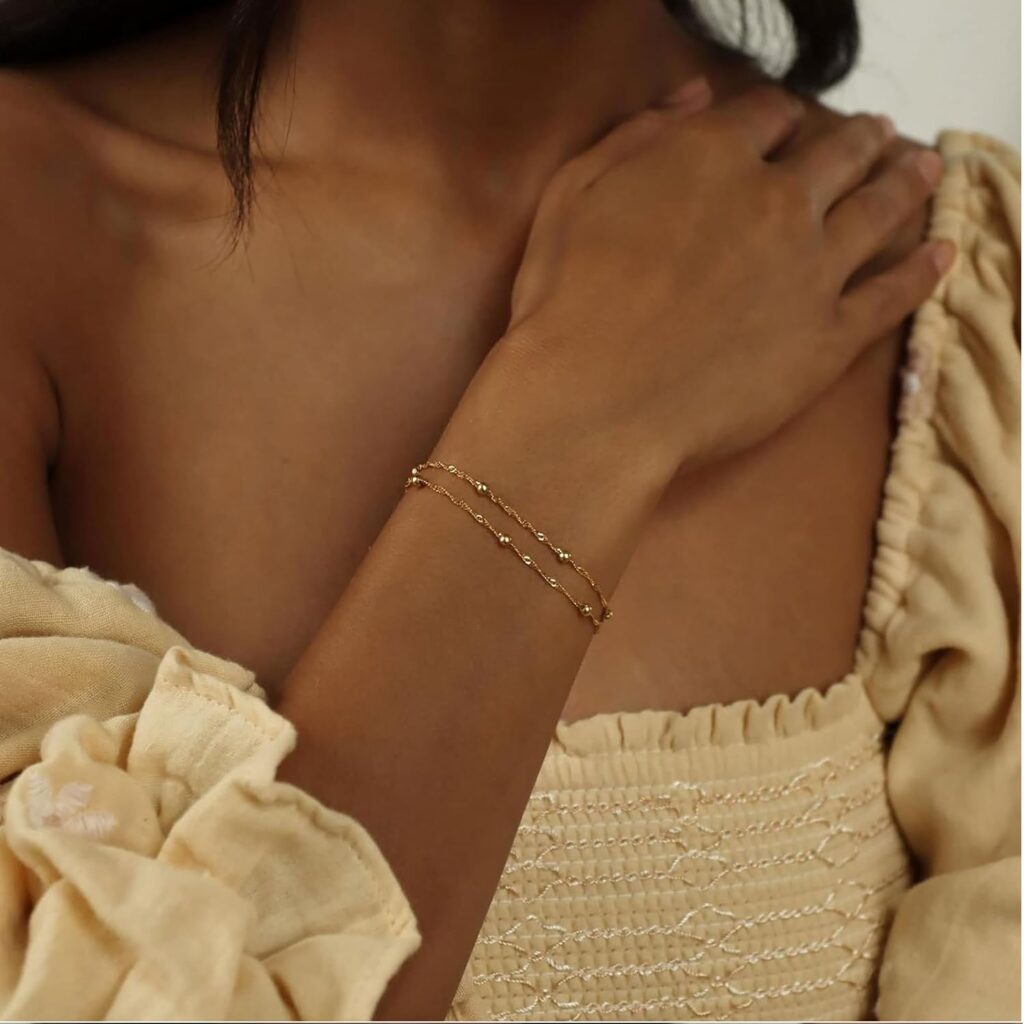 Kryzalite® Bracelets en or pour femme, bracelet superposé plaqué or 18 carats, bracelets à chaîne torsadée scintillante simples, bracelets réglables, pour femme