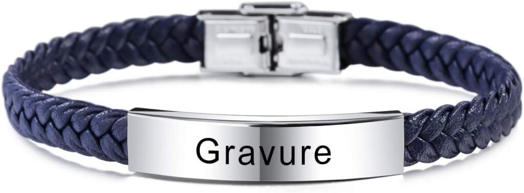 MeMeDIY Bracelet en Cuir Personnalisé Gravure Nom Date ID pour Hommes Femmes Garçon Fille Meilleur Ami en Acier Inoxydable Manchette Tressée Réglable Amour Anniversaire Bijoux Cadeau