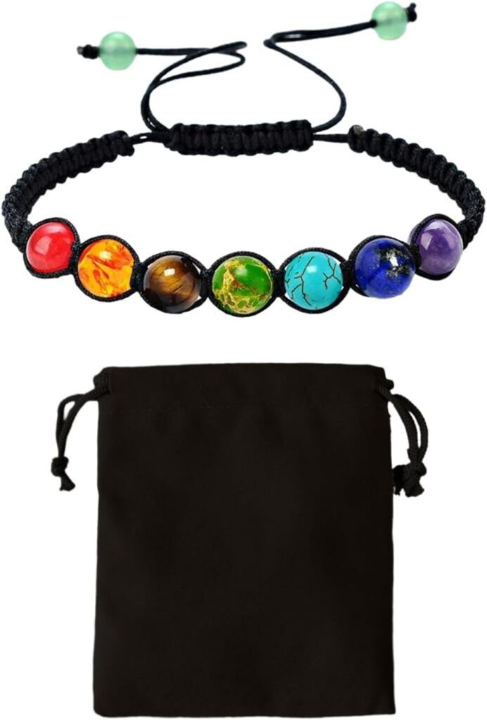 MEMOFYND 1 bracelet porte-bonheur avec 1 pochette de rangement en velours, bracelet de guérison Reiki, bracelet déquilibre de yoga, bracelet de diffusion, 15–30 cm, Nylon Cristal