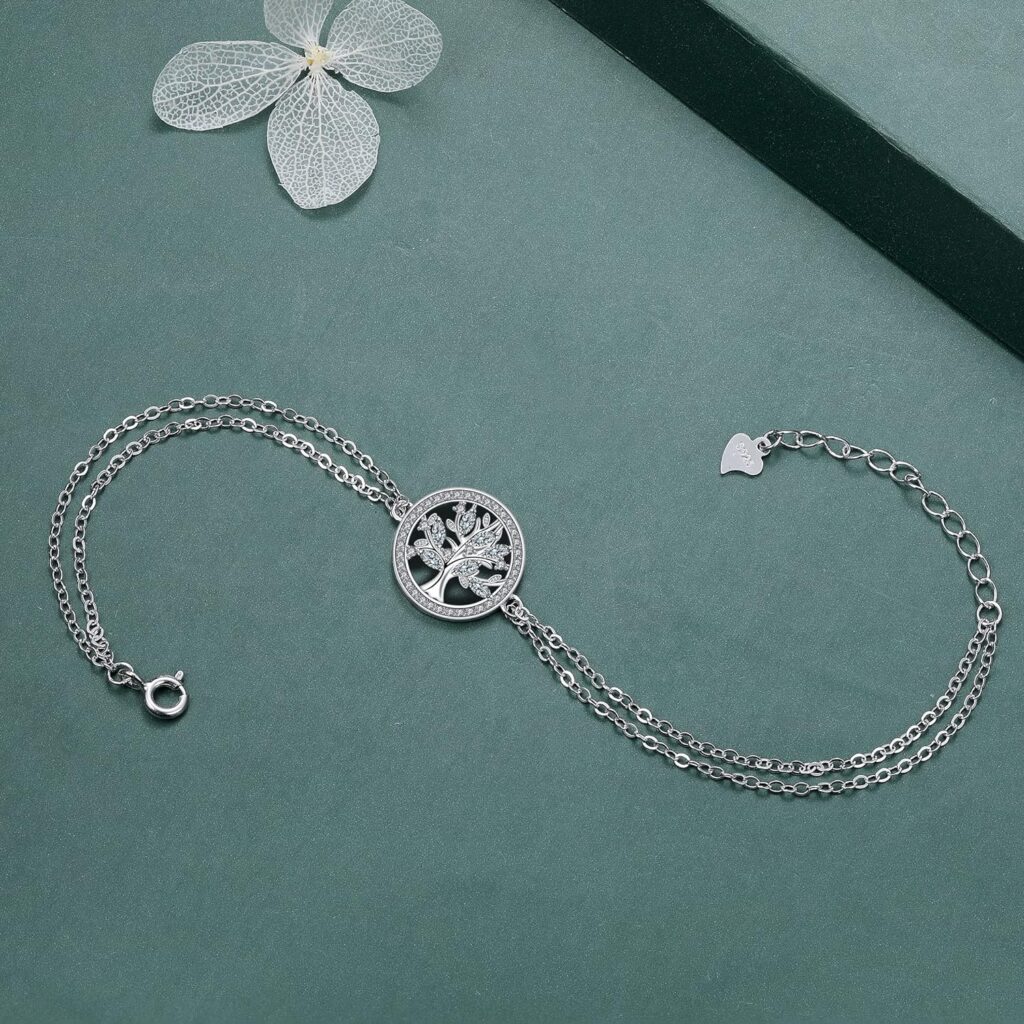 Micory Bracelet Arbre de Vie Femmes Argent Sterling 925 Avec Zircone, Réglable bracelets pour Maman Femme Filles Bijoux Cadeau (17+ 4cm)