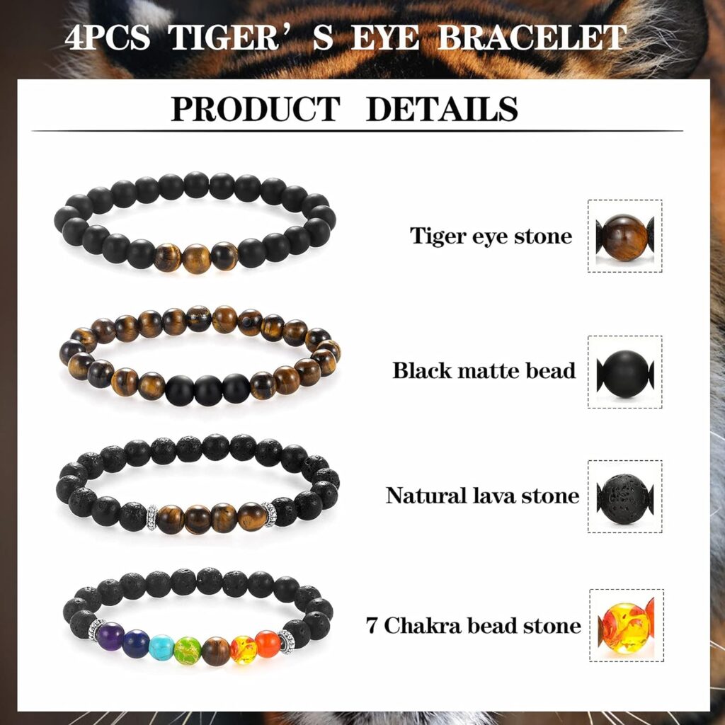 Senteria 3-6 Pièces 8mm Bracelet de Perles pour Hommes Femmes Bracelet en Pierre Naturelle Mala Agate Yoga Elatics Bracelet Oeil de Tigre Bracelet pour Hommes