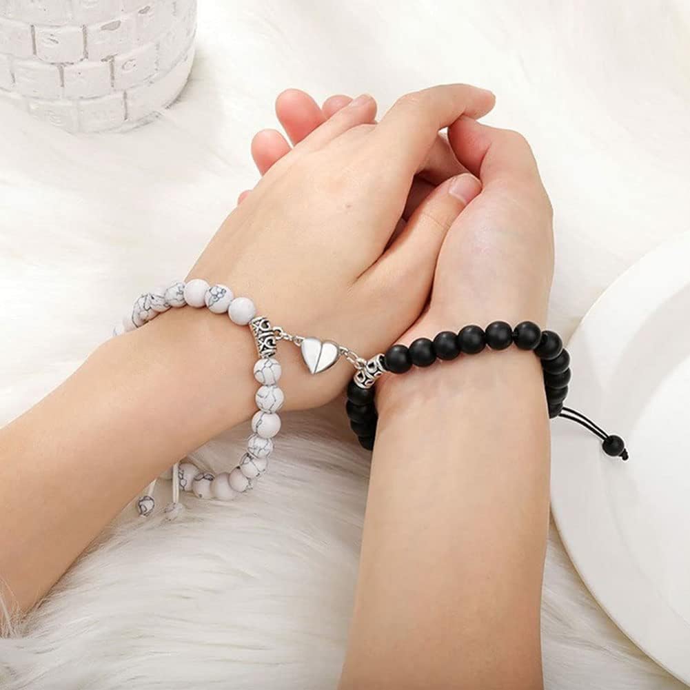 VELESAY 1 Paire Bracelet Connecté Couple Aimanté Bracelet Couple Amoureux pour 2 Elastique Distance Perles Bracelet Couple Magnetique Bracelet pour Homme Femme