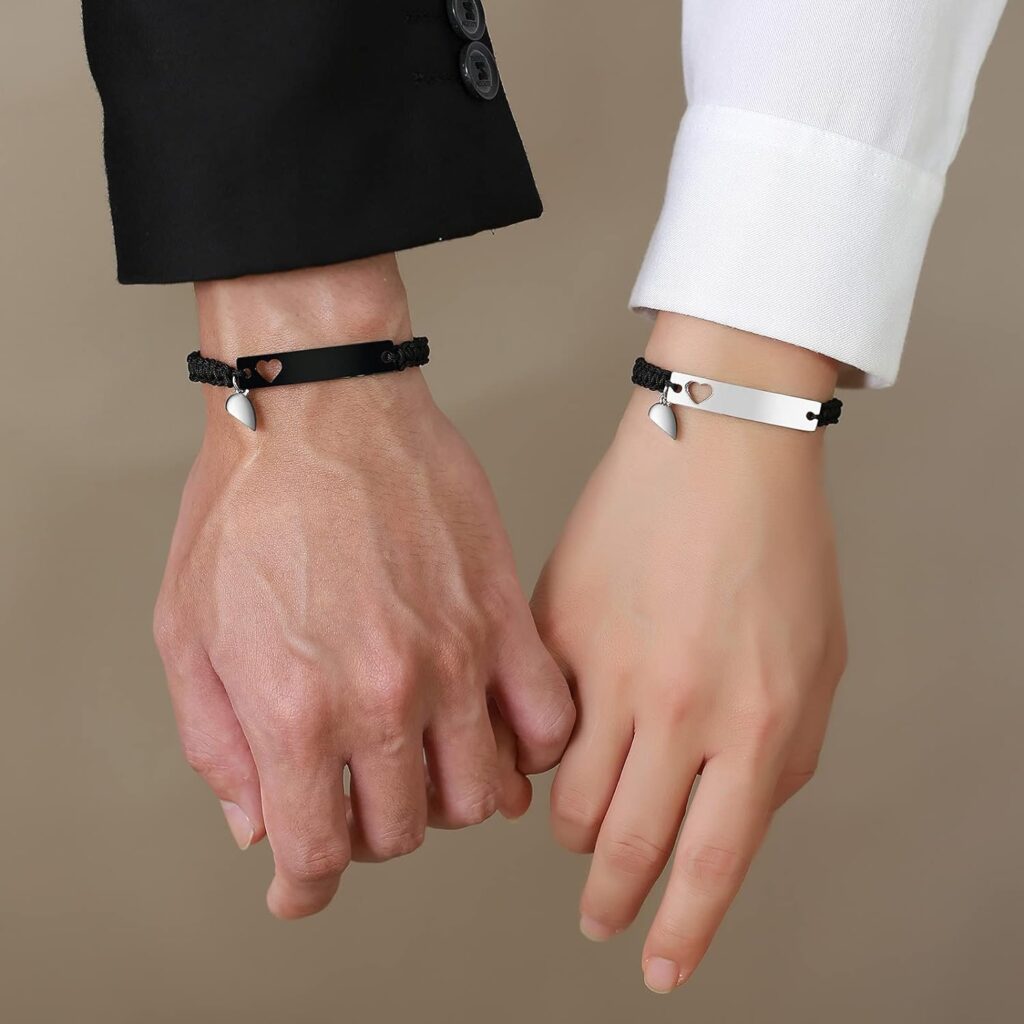 VNOX Bracelet Couple Infinity Symbole Coeur Acier Inoxydable Tissé à la main Couple Bracelet Yin Yang pour elle et son Partenaire Valentine Cadeau