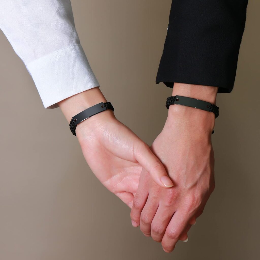 VNOX Bracelet Couple Infinity Symbole Coeur Acier Inoxydable Tissé à la main Couple Bracelet Yin Yang pour elle et son Partenaire Valentine Cadeau