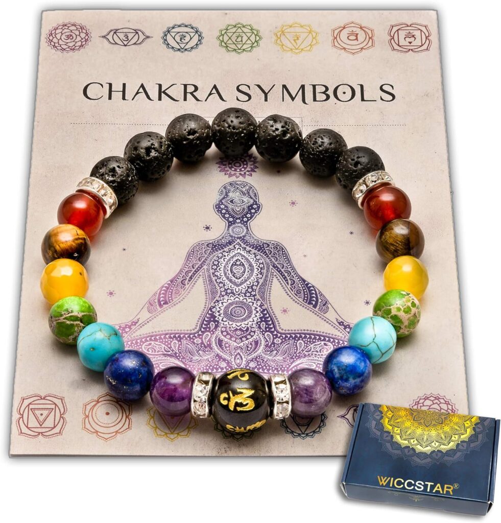 WICCSTAR Double Chakra Bracelet en Pierre Naturelle Reiki Charme. avec la Carte de Signification Chakra